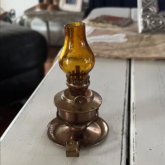 Amber Glass Mini Oil Lamp - Decorative Home Accent - Picture 2 of 6